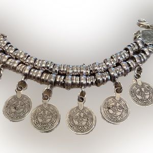 New Boho bracelet or anklet, silver tone bracelet, coin silver pendants, anklet